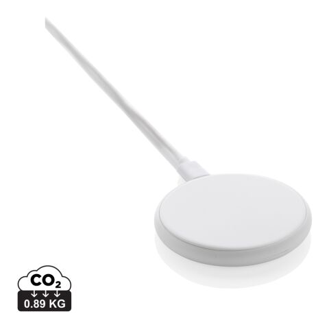 Werbeartikel Magnapad magnetisches 3-in-1 15W Ladepad aus RCS rPlastik – weiss – mit Logo bedruckt