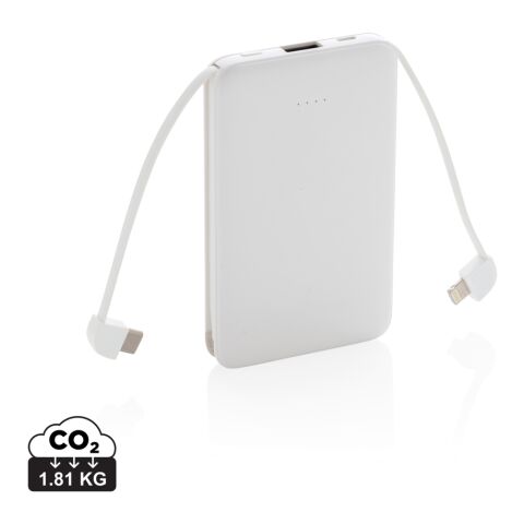 5.000 mAh Powerbank mit integriertem Kabel weiß | ohne Werbeanbringung | Nicht verfügbar | Nicht verfügbar