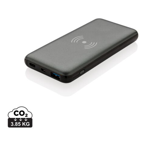 Werbeartikel 10.000 mAh FastCharging 10W Wireless Powerbank mit PD – grau – mit Logo bedruckt