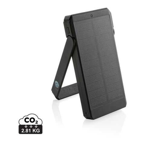 Werbeartikel Skywave 10000mAh Solarpowerbank aus RCS recycelt. Kunststoff – schwarz – mit Logo bedruckt