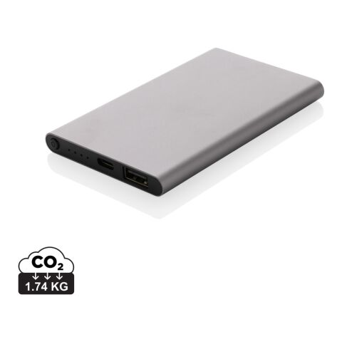 Werbeartikel 4.000mAh Type-C Powerbank aus RCS recyeltem ABS & Aluminium – grau – mit Logo bedruckt