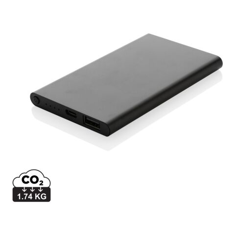 Werbeartikel 4.000mAh Type-C Powerbank aus RCS recyeltem ABS & Aluminium – schwarz – mit Logo bedruckt