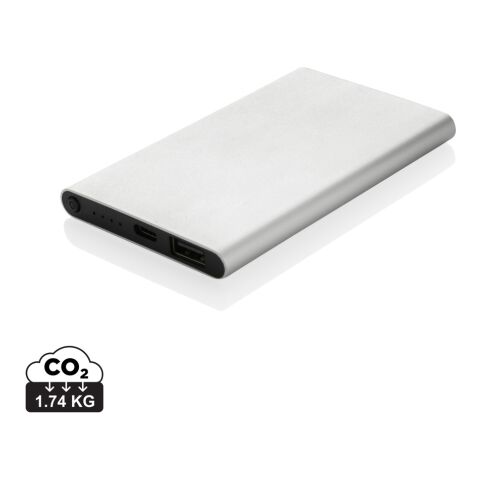 Werbeartikel 4.000mAh Type-C Powerbank aus RCS recyeltem ABS & Aluminium – silber – mit Logo bedruckt