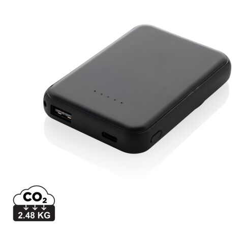 Werbeartikel Stellar 5.000mAh 5W magnetische Powerbank aus RCS rec. ABS – schwarz – mit Logo bedruckt