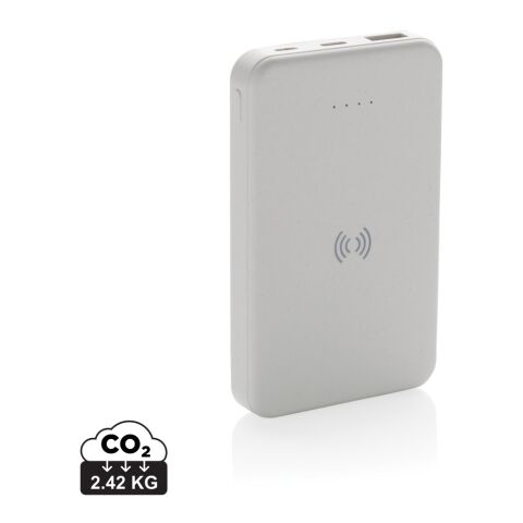 Werbeartikel 5.000mAh 5W Wireless Powerbank aus RCS recyceltem Kunststoff – weiss – mit Logo bedruckt
