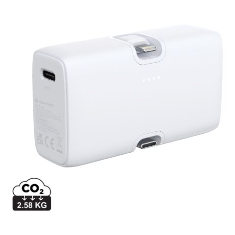 Werbeartikel Urban Vitamin Los Angeles 20W Powerbank aus RCS rec. Plastik – weiss – mit Logo bedruckt