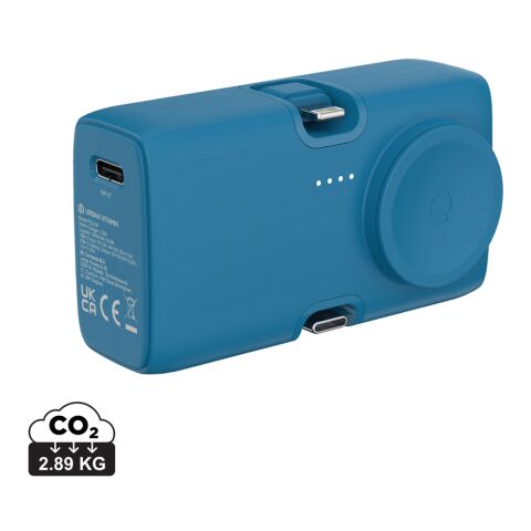 Werbeartikel Urban Vitamin San Diego 20W PD RCS Powerbank & WatchCharger – blau – mit Logo bedruckt