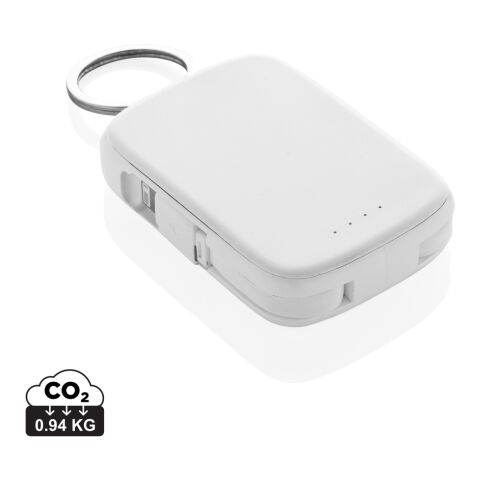 Werbeartikel Nexo RCS Key-Chain-Powerbank 2.000mAh mit integr. Kabeln – weiss – mit Logo bedruckt
