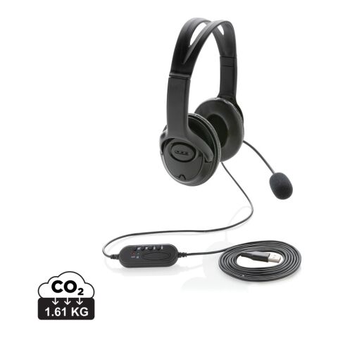 Werbeartikel Over-Ear Headset mit Kabel – schwarz – mit Logo bedruckt
