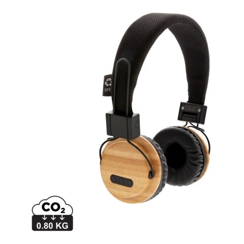 ECO Bambus kabelloser Kopfhörer braun-schwarz | ohne Werbeanbringung | Nicht verfügbar | Nicht verfügbar