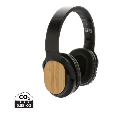 Elite faltbarer kabelloser Kopfhörer aus RCS und Bambus schwarz | ohne Werbeanbringung | Nicht verfügbar | Nicht verfügbar