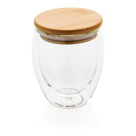 Doppelwandiges Borosilikatglas mit Bambusdeckel 250ml weiß | ohne Werbeanbringung | Nicht verfügbar | Nicht verfügbar