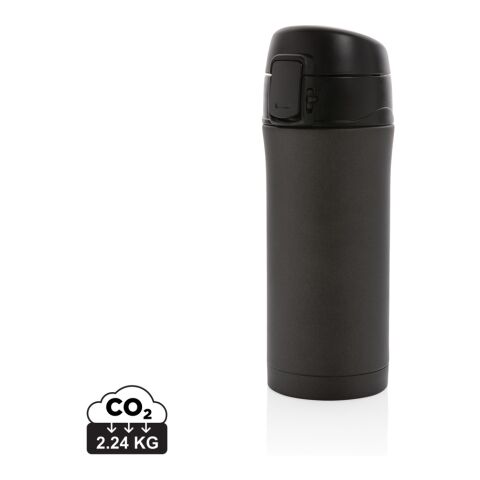 Werbeartikel 300 ml Metallic Vakuum-Isolierbecher aus Edelstahl mit Easy-Lock & Auto-Halter-Passform – schwarz – mit Logo bedruckt