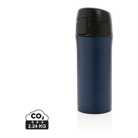 Werbeartikel Metallic Easy-Lock Vakuum-Becher – blau – mit Logo bedruckt