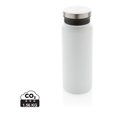 Werbeartikel RCS 600 ml Vakuumflasche, Thermosflasche aus recyceltem Stainless Steel doppelwandig & auslaufsicher mit weiter Öffnung – absolutes weiss