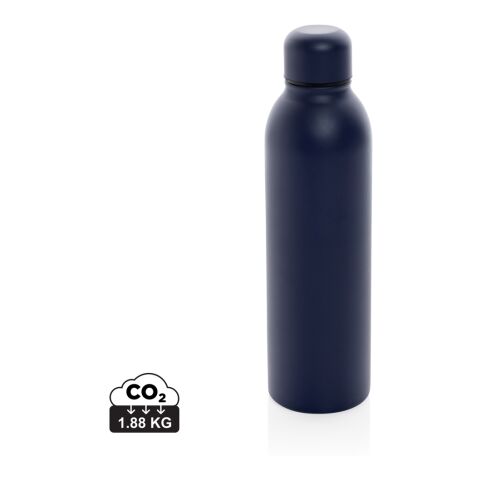 Nachhaltiger Werbeartikel 500 ml Vakuumflasche 90% RCS-recycelter Edelstahl doppelwandig 5h heiss/15h kalt BPA-frei – navy blau – mit Logo bedruckt