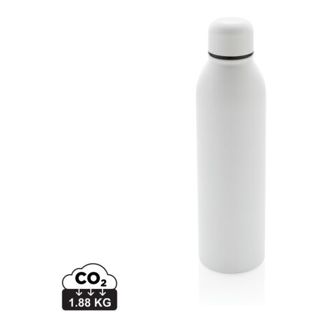 Nachhaltiger Werbeartikel 500 ml Vakuumflasche 90% RCS-recycelter Edelstahl doppelwandig 5h heiss/15h kalt BPA-frei – weiss – mit Logo bedruckt