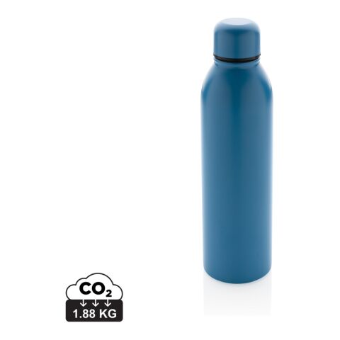 Nachhaltiger Werbeartikel 500 ml Vakuumflasche 90% RCS-recycelter Edelstahl doppelwandig 5h heiss/15h kalt BPA-frei – blau – mit Logo bedruckt