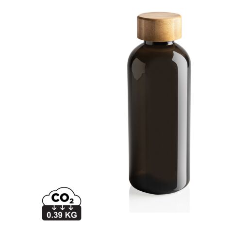 Werbeartikel GRS rPET Flasche mit Bambus-Deckel – schwarz – mit Logo bedruckt
