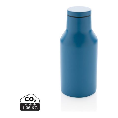 Nachhaltiger Werbeartikel 300 ml Kompakt-Isolierflasche aus RCS recyceltem Edelstahl (89%) doppelwandig auslaufsicher – blau – mit Logo bedruckt