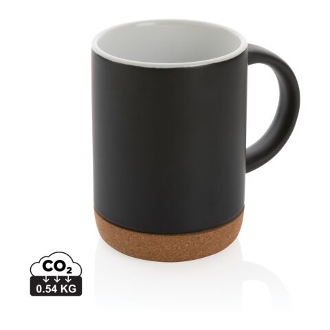 Werbeartikel 280 ml Kaffeebecher aus Keramik mit Korkboden matte Optik & natürliches Design als Geschenk – schwarz – mit Logo bedruckt