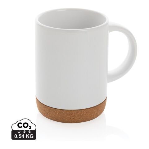 Werbeartikel 280 ml Kaffeebecher aus Keramik mit Korkboden matte Optik & natürliches Design als Geschenk – weiss – mit Logo bedruckt