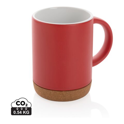 Werbeartikel 280 ml Kaffeebecher aus Keramik mit Korkboden matte Optik & natürliches Design als Geschenk – rot – mit Logo bedruckt