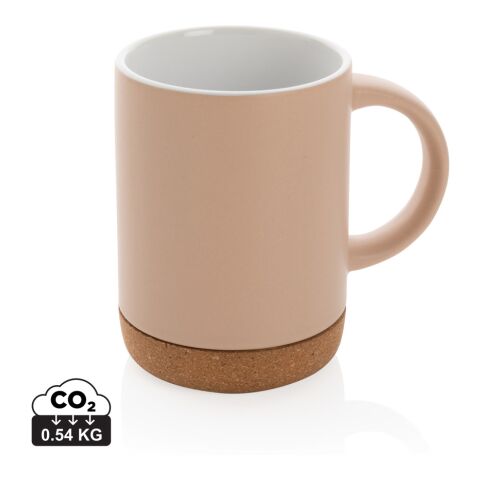 Werbeartikel 280 ml Kaffeebecher aus Keramik mit Korkboden matte Optik & natürliches Design als Geschenk – braun – mit Logo bedruckt