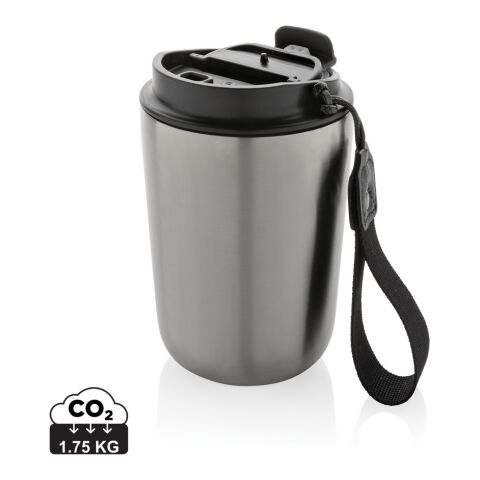 Cuppa Vakuumbecher aus RCS-Stahl mit Umhängeband silber-schwarz | ohne Werbeanbringung | Nicht verfügbar | Nicht verfügbar