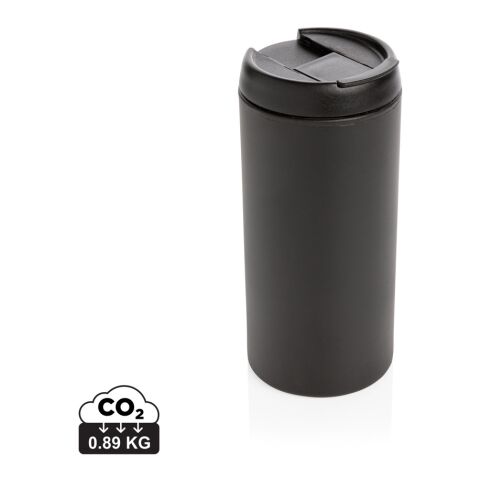 Werbeartikel Metro 300 ml To-Go-Becher aus 90% RCS Recycling-Stahl mit Trinkdeckel schlicht – schwarz – mit Logo bedruckt