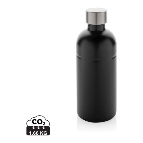 Werbeartikel Soda 800 ml Trinkflasche kohlensäuregeeignet aus RCS recyceltem Stainless-Steel auslaufsicher & BPA-frei – schwarz – mit Logo bedruckt