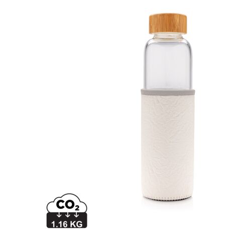 Glasflasche mit struktriertem PU-Sleeve weiß-grau | ohne Werbeanbringung | Nicht verfügbar | Nicht verfügbar