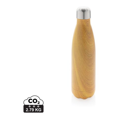 Vakuumisolierte Stainless Steel Flasche mit Holzoptik gelb | ohne Werbeanbringung | Nicht verfügbar | Nicht verfügbar