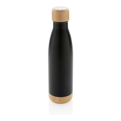 Vakuum Edelstahlflasche mit Deckel und Boden aus Bambus schwarz | ohne Werbeanbringung | Nicht verfügbar | Nicht verfügbar