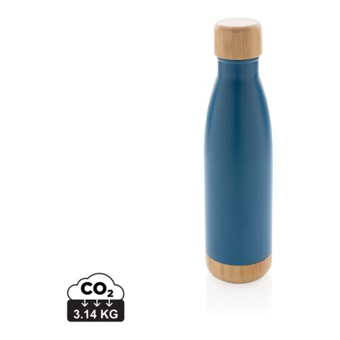 Vakuum Edelstahlflasche mit Deckel und Boden aus Bambus blau | ohne Werbeanbringung | Nicht verfügbar | Nicht verfügbar