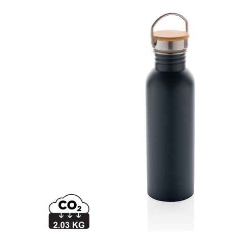 Moderne Stainless-Steel Flasche mit Bambusdeckel blau | ohne Werbeanbringung | Nicht verfügbar | Nicht verfügbar