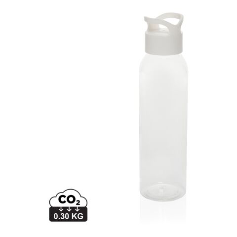 Nachhaltiger Werbeartikel 650 ml Wasserflasche aus 99% recyceltem RCS rPET BPA-frei & mit Trage-Schraubverschluss – weiss – mit Logo bedruckt