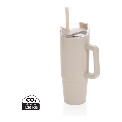 Werbeartikel RCS Kunststoff Thermobecher 900 ml Tana doppelwandig mit Griff 3in1 Deckel BPA-frei FSC® Geschenkbox – off white – mit Logo bedruckt