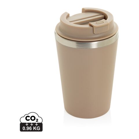 Werbeartikel Java 350ml doppelwandiger Becher aus RCS recyceltem PP – greige – mit Logo bedruckt
