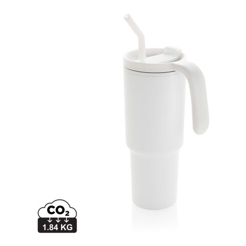 Werbeartikel Graphic 360 Kaffeebecher 900 ml aus Recycling-Edelstahl doppelwandig mit Griff & 360°-Rundumbedruckung – weiss – mit Logo bedruckt