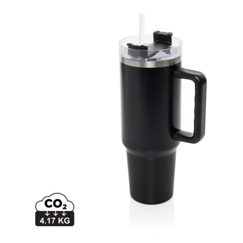 Werbeartikel Stadley Becher, Thermobecher aus RCS recyceltem Sainless Steel 1200 ml – schwarz – mit Logo bedruckt