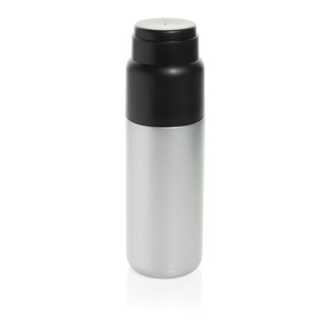 Werbeartikel Thermocup RCS – recycelte Thermosflasche mit Becher, 500ml – silber – mit Logo bedruckt