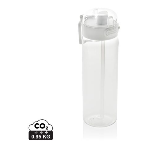 Werbeartikel Sport Trinkflasche Sip'nLock 800 ml rPET auslaufsicher Strohhalm Einhandbedienung Tragegurt – weiss – mit Logo bedruckt