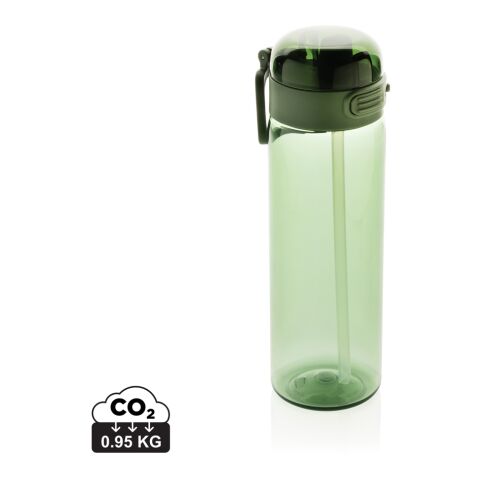 Werbeartikel Sport Trinkflasche Sip'nLock 800 ml rPET auslaufsicher Strohhalm Einhandbedienung Tragegurt – grün – mit Logo bedruckt