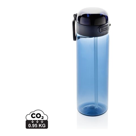 Werbeartikel Sport Trinkflasche Sip'nLock 800 ml rPET auslaufsicher Strohhalm Einhandbedienung Tragegurt – navy blau – mit Logo bedruckt