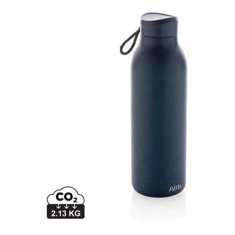 Nachhaltiger Werbeartikel Avira Avior 500ml Isolierflasche 97% RCS recycelter Edelstahl vakuumisoliert 20h kalt 10h warm BPA-frei – navy blau – mit