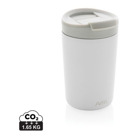 Werbeartikel Avira Alya 300 ml Coffee-to-go Thermobecher aus Recycling-Edelstahl isolierend mit Deckel & Box – weiss – mit Logo bedruckt