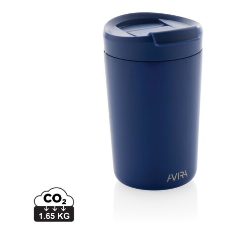 Werbeartikel Avira Alya 300 ml Coffee-to-go Thermobecher aus Recycling-Edelstahl isolierend mit Deckel & Box – Königsblau – mit Logo bedruckt