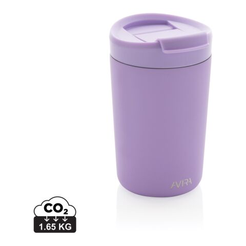 Werbeartikel Avira Alya 300 ml Coffee-to-go Thermobecher aus Recycling-Edelstahl isolierend mit Deckel & Box – lila – mit Logo bedruckt