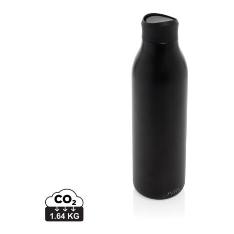 Werbeartikel Avira Alok 600 ml Wasserflasche aus RCS recyceltem Edelstahl mit 360° Trinköffnung & Einhand-Bedienung – schwarz – mit Logo bedruckt